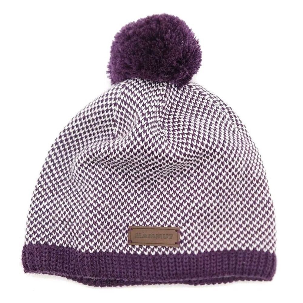 Mammut Purple Pom Beanie Hat Winter Knit‎ Ski Snow Cap Wool Blend One Size